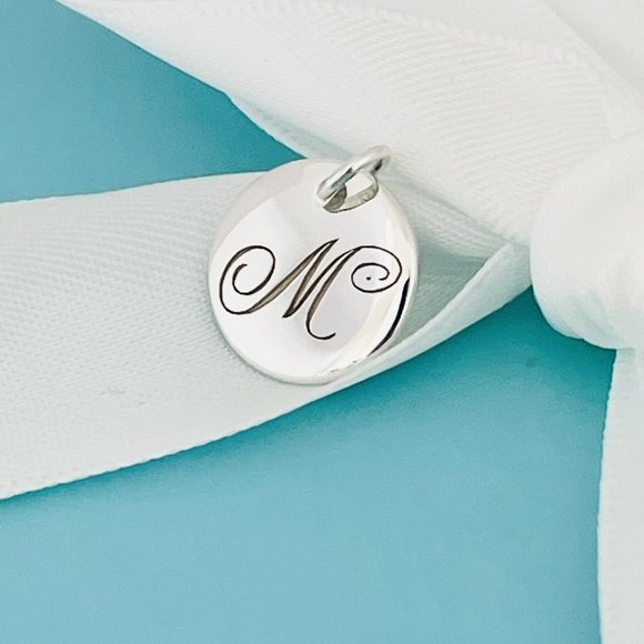 Tiffany Silver Letter M Alphabet Initial Round Circle Notes Charm Pendant - Picture 2 of 6